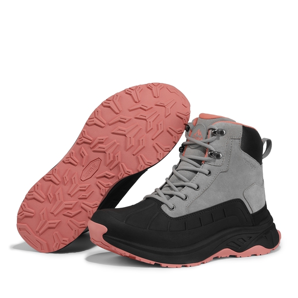 Women's Wide Width Waterproof Hiking Boots  - LIGHT GREY/PINK - 6